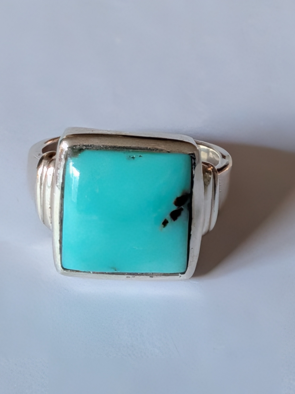 Sterling Silver Ring with Turquoise Cabochon Size 7